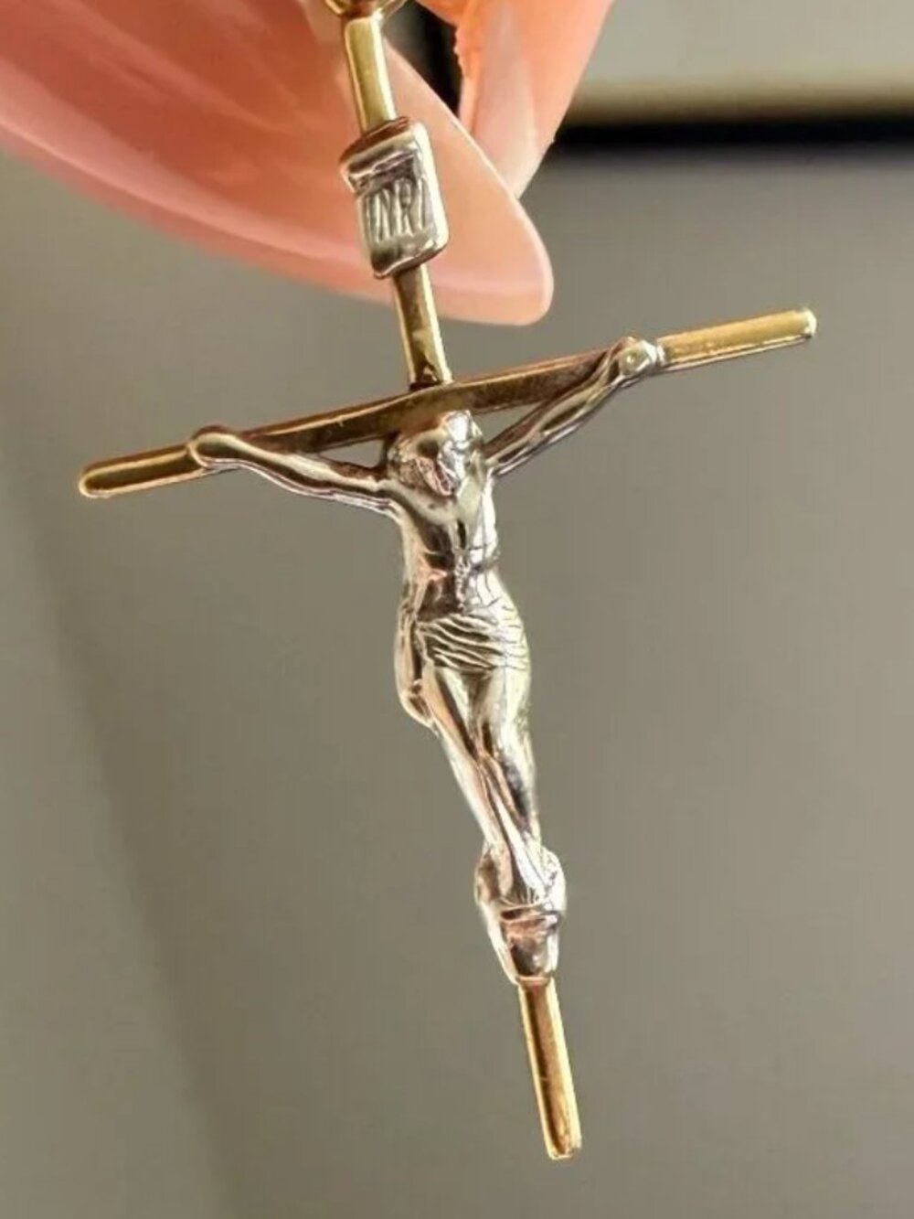14K SOLID GOLD Religious Cross Pendant
